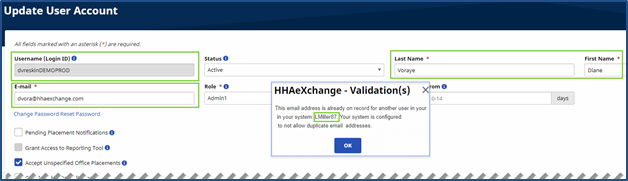 Validation Duplicate Email Address Detected